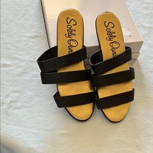 Black Triple-Strap Slide Mule